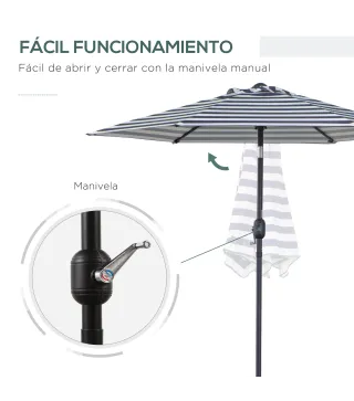 Sombrilla de Jardín Ø230x216 cm con Apertura Manual Ángulo Ajustable e Impermeable para Terraza Piscina Azul y Blanco