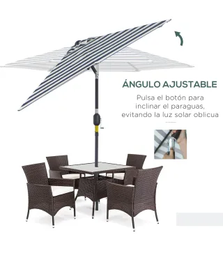 Sombrilla de Jardín Ø230x216 cm con Apertura Manual Ángulo Ajustable e Impermeable para Terraza Piscina Azul y Blanco