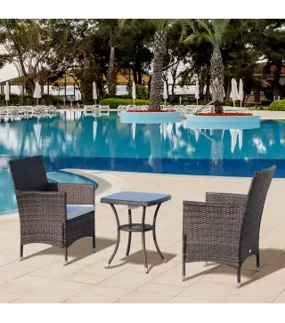 Conjunto de Muebles para Jardín Juegos de Muebles de Ratán Incluye 1 Mesa y 2 Sillones con Cojines Estructura de Metal para Terr