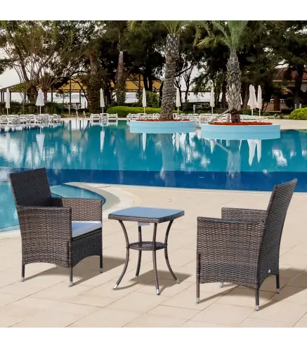 Conjunto de Muebles para Jardín Juegos de Muebles de Ratán Incluye 1 Mesa y 2 Sillones con Cojines Estructura de Metal para Terr