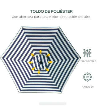 Sombrilla de Jardín Ø230x216 cm con Apertura Manual Ángulo Ajustable e Impermeable para Terraza Piscina Azul y Blanco