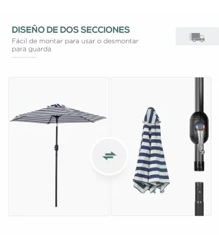 Sombrilla de Jardín Ø230x216 cm con Apertura Manual Ángulo Ajustable e Impermeable para Terraza Piscina Azul y Blanco