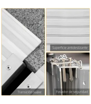 Rampa para Sillas de Ruedas Plegable 61 cm Carga 270 kg Rampa Portátil de Aluminio con Bordes de Seguridad Plata