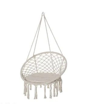 Silla Colgante Redondo de Ø60 cm Silla Hamaca Columpio con Cojín y Cuerda de Algodón para Interior y Exterior Carga 120 kg 80x80