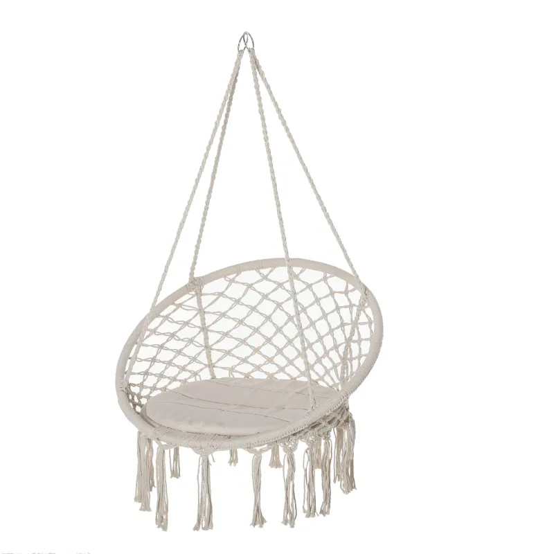 Silla Colgante Redondo de Ø60 cm Silla Hamaca Columpio con Cojín y Cuerda de Algodón para Interior y Exterior Carga 120 kg 80x80