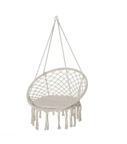 Silla Colgante Redondo de Ø60 cm Silla Hamaca Columpio con Cojín y Cuerda de Algodón para Interior y Exterior Carga 120 kg 80x80