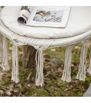 Silla Colgante Redondo de Ø60 cm Silla Hamaca Columpio con Cojín y Cuerda de Algodón para Interior y Exterior Carga 120 kg 80x80