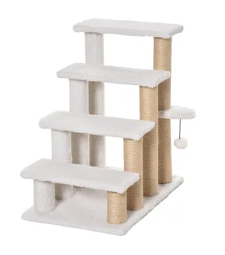Escalera para Gatos de 4 Niveles Cubierto de Suave Felpa Poste de Yute Bola Colgante 60x40x64 cm Blanco