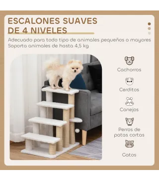 Escalera para Gatos de 4 Niveles Cubierto de Suave Felpa Poste de Yute Bola Colgante 60x40x64 cm Blanco
