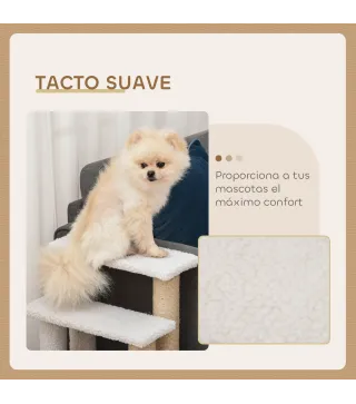 Escalera para Gatos de 4 Niveles Cubierto de Suave Felpa Poste de Yute Bola Colgante 60x40x64 cm Blanco