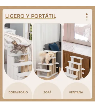 Escalera para Gatos de 4 Niveles Cubierto de Suave Felpa Poste de Yute Bola Colgante 60x40x64 cm Blanco