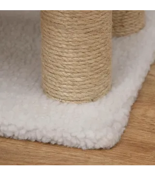 Escalera para Gatos de 4 Niveles Cubierto de Suave Felpa Poste de Yute Bola Colgante 60x40x64 cm Blanco