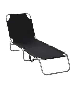 Tumbona Jardín Exterior Plegable con Respaldo Ajustable en 5 Posiciones Carga 120 kg para Terraza 187x55x24 cm Negro