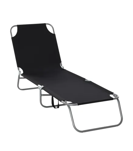Tumbona Jardín Exterior Plegable con Respaldo Ajustable en 5 Posiciones Carga 120 kg para Terraza 187x55x24 cm Negro
