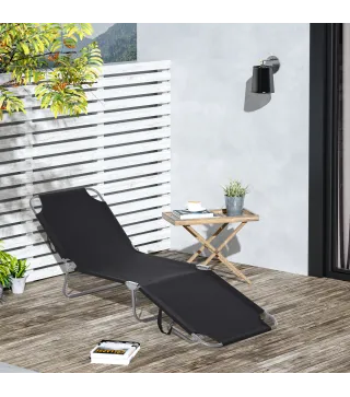 Tumbona Jardín Exterior Plegable con Respaldo Ajustable en 5 Posiciones Carga 120 kg para Terraza 187x55x24 cm Negro