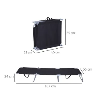 Tumbona Jardín Exterior Plegable con Respaldo Ajustable en 5 Posiciones Carga 120 kg para Terraza 187x55x24 cm Negro