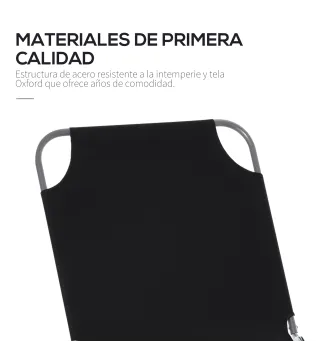 Tumbona Jardín Exterior Plegable con Respaldo Ajustable en 5 Posiciones Carga 120 kg para Terraza 187x55x24 cm Negro