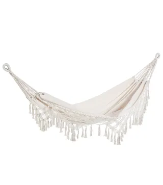 Hamaca de Jardín Estilo Boho 288x150 cm con Bolsa de Transporte Carga 120 kg Hamaca para Patio Terraza Balcón Crema