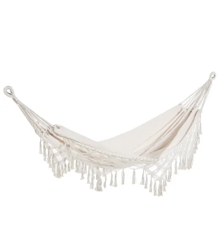 Hamaca de Jardín Estilo Boho 288x150 cm con Bolsa de Transporte Carga 120 kg Hamaca para Patio Terraza Balcón Crema