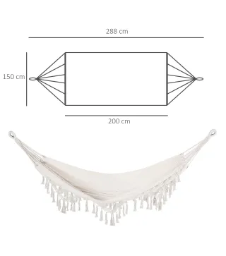Hamaca de Jardín Estilo Boho 288x150 cm con Bolsa de Transporte Carga 120 kg Hamaca para Patio Terraza Balcón Crema