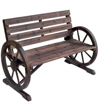 Banco de Madera para Exteriores con Apoyabrazos en Forma de Rueda Aspecto Envejecido Jardín Balcón Terraza 105,5x59x75 c