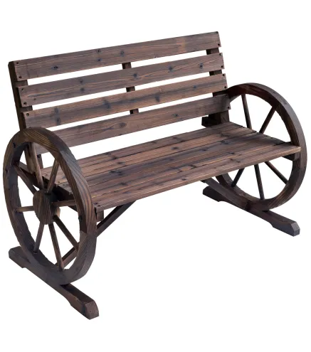 Banco de Madera para Exteriores con Apoyabrazos en Forma de Rueda Aspecto Envejecido Jardín Balcón Terraza 105,5x59x75 cm Marrón