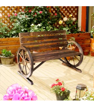 Banco de Madera para Exteriores con Apoyabrazos en Forma de Rueda Aspecto Envejecido Jardín Balcón Terraza 105,5x59x75 c