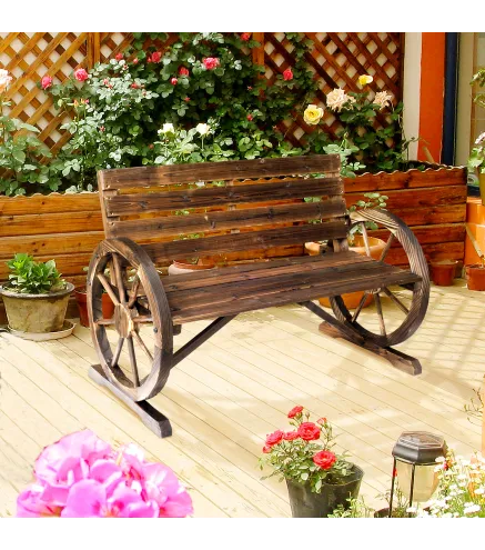 Banco de Madera para Exteriores con Apoyabrazos en Forma de Rueda Aspecto Envejecido Jardín Balcón Terraza 105,5x59x75 cm Marrón