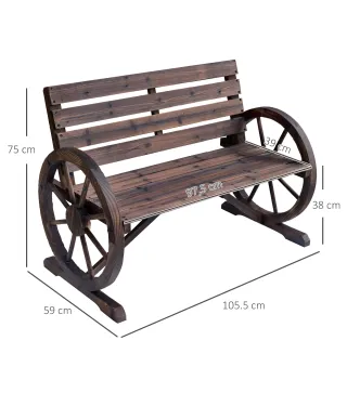 Banco de Madera para Exteriores con Apoyabrazos en Forma de Rueda Aspecto Envejecido Jardín Balcón Terraza 105,5x59x75 c