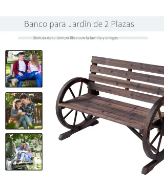 Banco de Madera para Exteriores con Apoyabrazos en Forma de Rueda Aspecto Envejecido Jardín Balcón Terraza 105,5x59x75 c