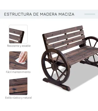 Banco de Madera para Exteriores con Apoyabrazos en Forma de Rueda Aspecto Envejecido Jardín Balcón Terraza 105,5x59x75 c
