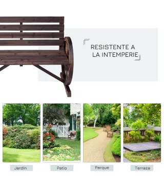Banco de Madera para Exteriores con Apoyabrazos en Forma de Rueda Aspecto Envejecido Jardín Balcón Terraza 105,5x59x75 c