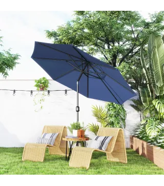 Sombrilla de Jardín Ø295x250cm con Mecanismo de Inclinación y Poste Desmontable de Metal para Terraza Piscina Patio Azul