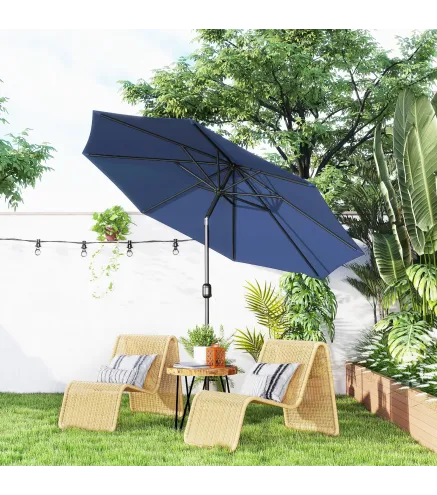 Sombrilla de Jardín Ø295x250cm con Mecanismo de Inclinación y Poste Desmontable de Metal para Terraza Piscina Patio Azul