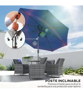 Sombrilla de Jardín Ø295x250cm con Mecanismo de Inclinación y Poste Desmontable de Metal para Terraza Piscina Patio Azul