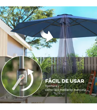 Sombrilla de Jardín Ø295x250cm con Mecanismo de Inclinación y Poste Desmontable de Metal para Terraza Piscina Patio Azul