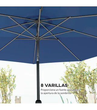 Sombrilla de Jardín Ø295x250cm con Mecanismo de Inclinación y Poste Desmontable de Metal para Terraza Piscina Patio Azul