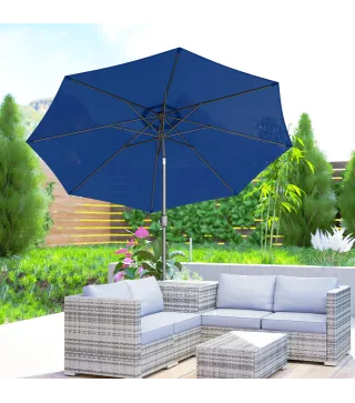 Sombrilla de Jardín Ø295x250cm con Mecanismo de Inclinación y Poste Desmontable de Metal para Terraza Piscina Patio Azul