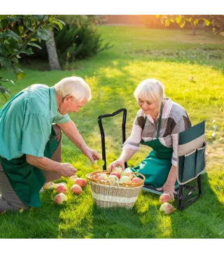 Taburete de Jardín Plegable con Bolsa para Herramientas Protección Cojín Rodillas Asiento de Jardín con Almohadilla Altura Ajust