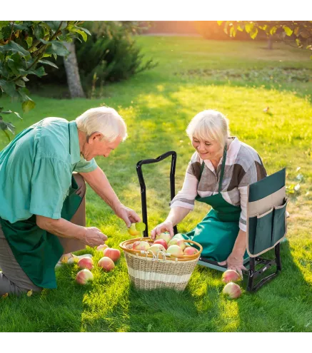 Taburete de Jardín Plegable con Bolsa para Herramientas Protección Cojín Rodillas Asiento de Jardín con Almohadilla Altura Ajust