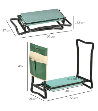 Taburete de Jardín Plegable con Bolsa para Herramientas Protección Cojín Rodillas Asiento de Jardín con Almohadilla Altu