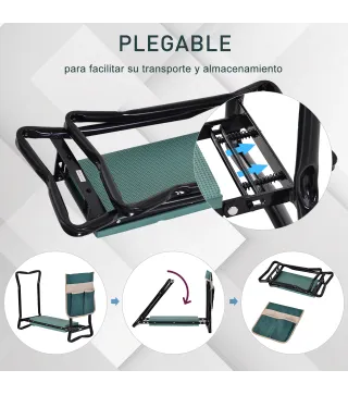 Taburete de Jardín Plegable con Bolsa para Herramientas Protección Cojín Rodillas Asiento de Jardín con Almohadilla Altu