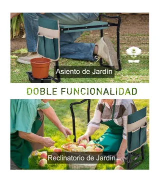 Taburete de Jardín Plegable con Bolsa para Herramientas Protección Cojín Rodillas Asiento de Jardín con Almohadilla Altu