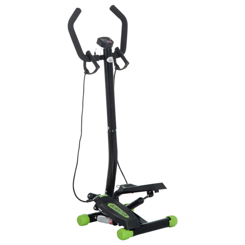 Máquina de Step Stepper Fitness con Manillar Pantalla LCD Cintas y Pedales Antideslizantes 40x40x118cm Negro