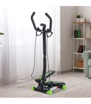 Máquina de Step Stepper Fitness con Manillar Pantalla LCD Cintas y Pedales Antideslizantes 40x40x118cm Negro