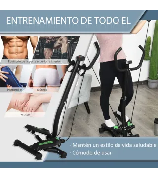Máquina de Step Stepper Fitness con Manillar Pantalla LCD Cintas y Pedales Antideslizantes 40x40x118cm Negro