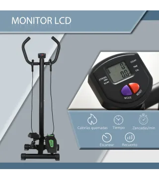 Máquina de Step Stepper Fitness con Manillar Pantalla LCD Cintas y Pedales Antideslizantes 40x40x118cm Negro