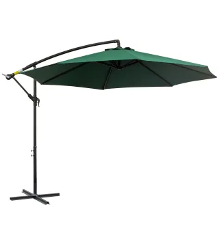 Sombrilla de Jardín Ø300x250 cm Parasol Excéntrico Inclinable con Manivela Base Cruzada y Soporte de Acero Verde