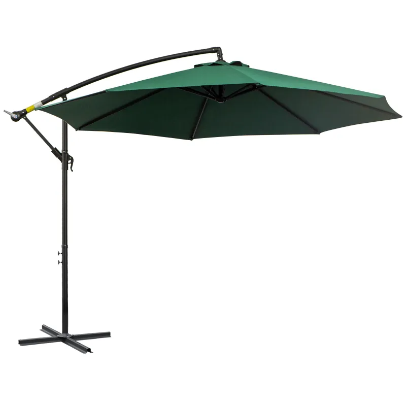 Sombrilla de Jardín Ø300x250 cm Parasol Excéntrico Inclinable con Manivela Base Cruzada y Soporte de Acero Verde