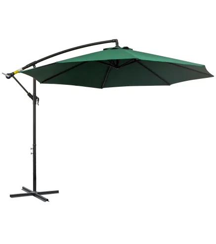 Sombrilla de Jardín Ø300x250 cm Parasol Excéntrico Inclinable con Manivela Base Cruzada y Soporte de Acero Verde